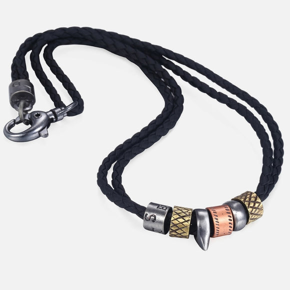 Necklace Metal Tooth Pendant Ethnic Vintage Style Braided